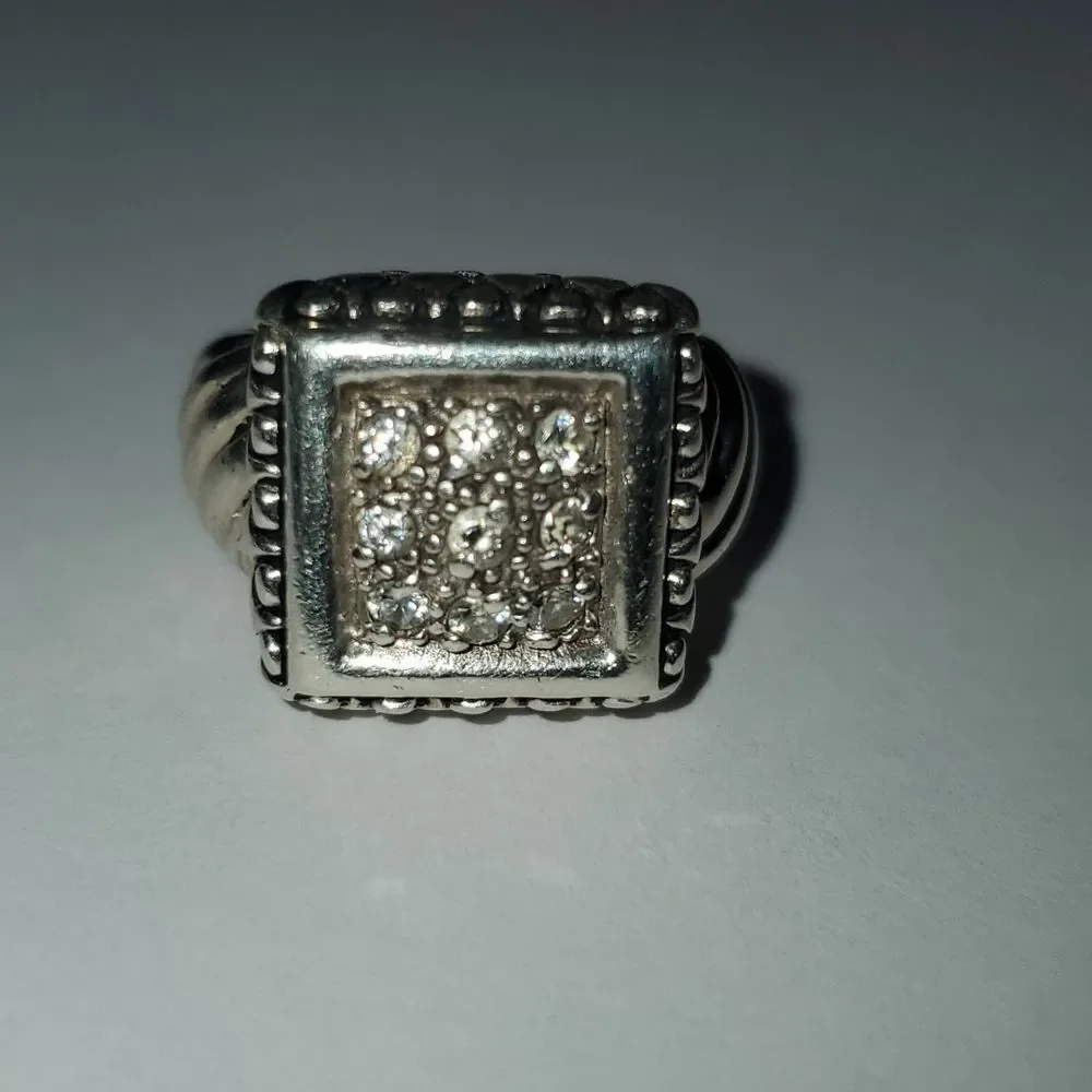 Sterling Silver 925 Ring Cubic‎ Zirconia Square Pattern Thick Band Size 6